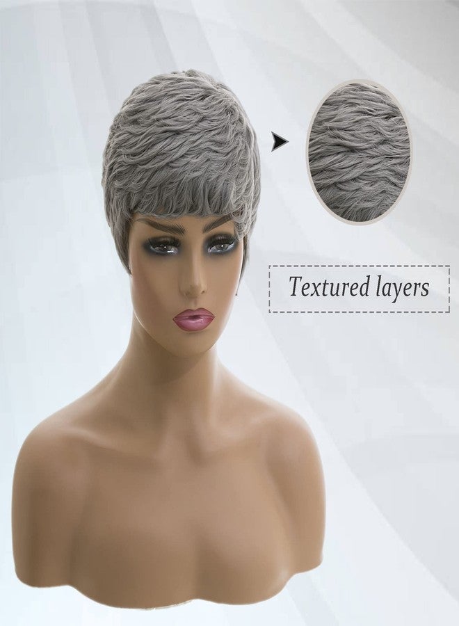 MOONSHOW Grey Short Pixie Wigs for Black Women Short Grey Hair Wig Pixie Cut Wigs for Black Women Pixie Cut Hairstyles Natural Synthetic Gray Wig - Image 4